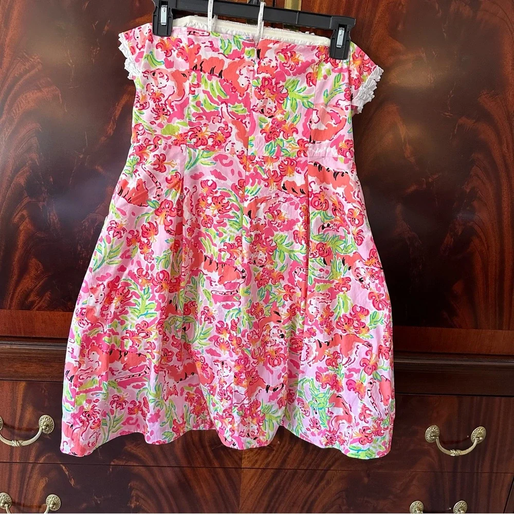 Lilly Pulitzer Ferra Strapless Dress Call Me Kitty Pink Label Cotton Size 8 - Picture 5 of 16
